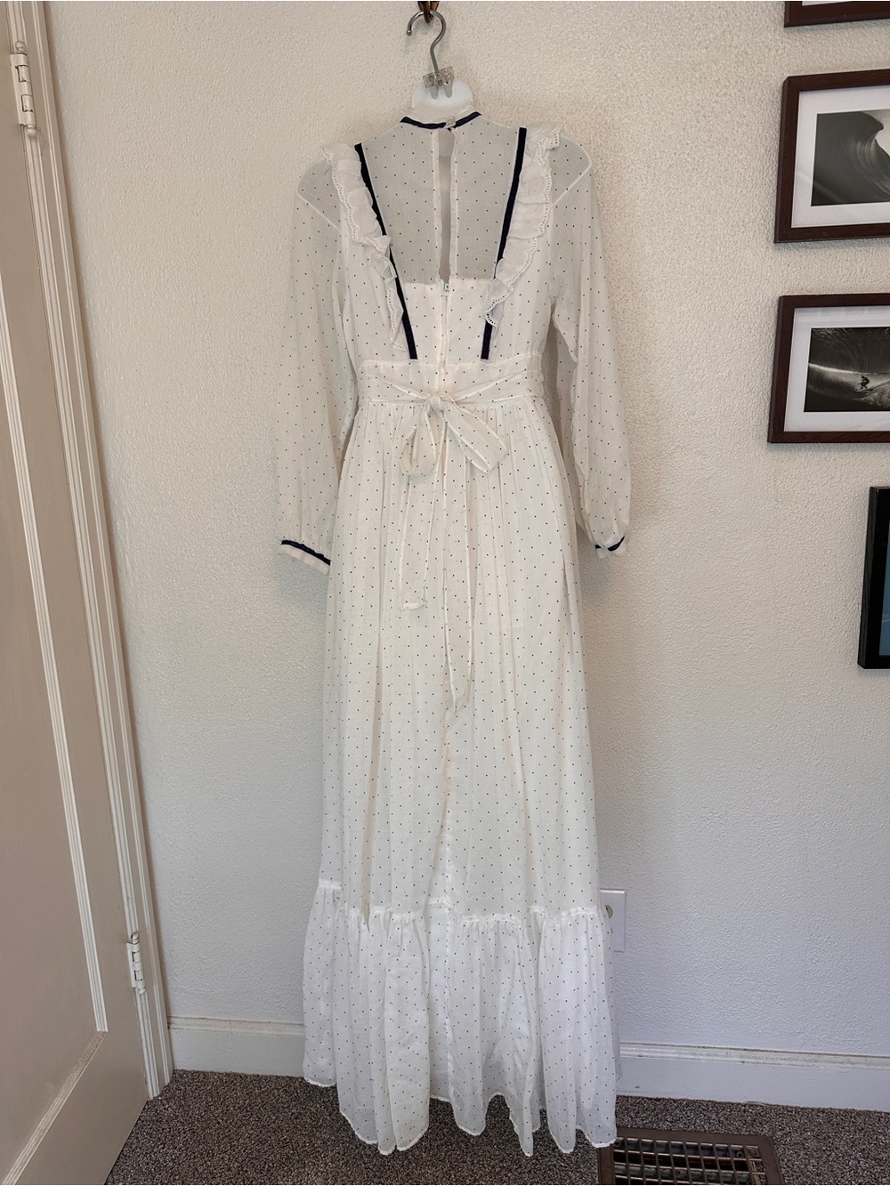 Vintage 70s Gunne Sax White Polka Dot Ruffle Maxi Prairie Dress size 11 - Picture 8 of 11